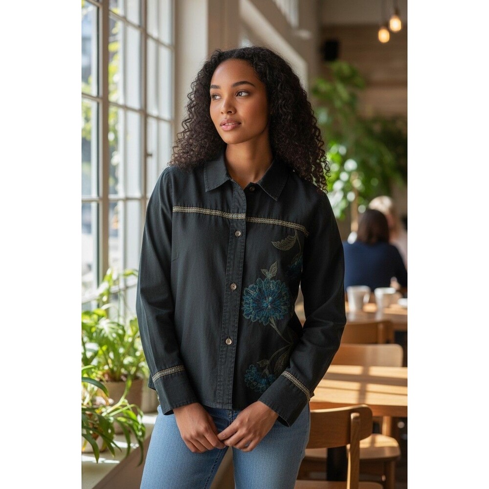 VTG Susan Bristol Denim Jacket Embroidered and Beaded Petite Large